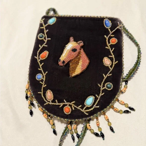 Vintage Velvet Beaded Horse Design Crossbody with Unique Detailing - Picture 1 of 10
